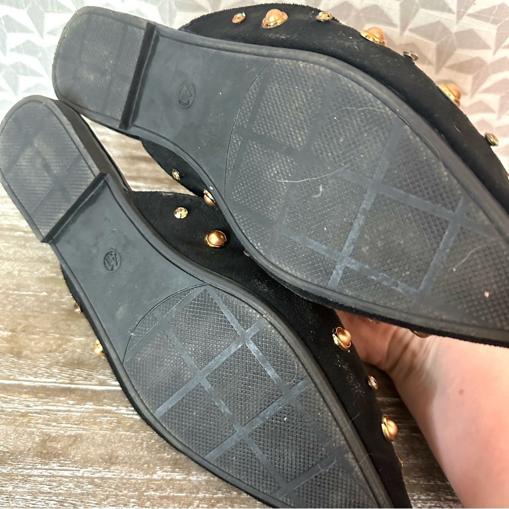 Fox Stud Pointy Toe Mules Flats Slides Black Rhinestones Crystals Size 9 41 - Picture 5 of 7